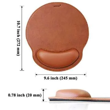 Meffort Inc Leather Mouse Pad with Wrist Rest Support & Non-Slip Base, Durable Ergonomic Gaming Mousepad - (Round, Brown)