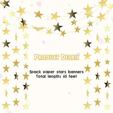 Spakon 65 Feet Glitter Star Paper Garland Banner Hanging Decoration Gold Star Streamers Double Side 2025 Graduation Decorations for Wedding Birthday Festival New Year Party Decoration