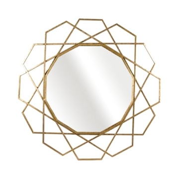 35" Mounted Round Metal Wall Mirror - Contemporary Gold Geometric Hanging Mirror for Bedroom, Bathro...