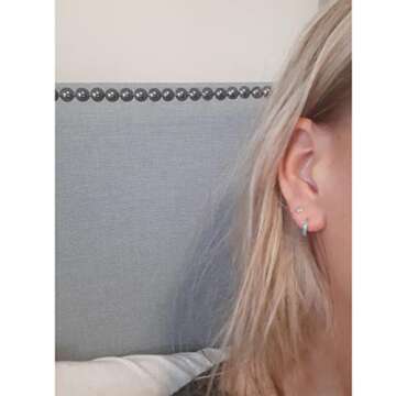 Huggie Hoop Cuff Earrings - Dainty Sterling Silver Turquoise
