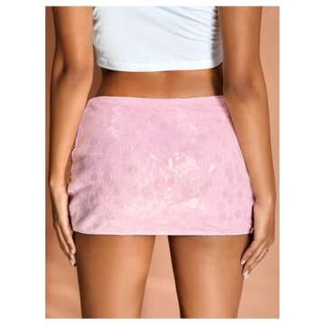 MakeMeChic Women's Sequin Glitter Ruched Short Skirt Bodycon Skinny Party Mini Skirts Pink Small
