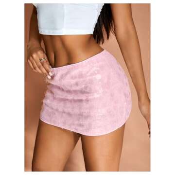 MakeMeChic Women's Sequin Glitter Ruched Short Skirt Bodycon Skinny Party Mini Skirts Pink Small
