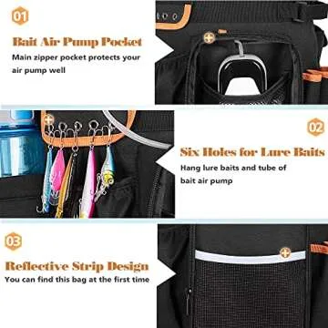 GOBUROS Fishing Bucket Organizer with Multi-Pockets and Rod Holder