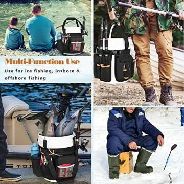 GOBUROS Fishing Bucket Organizer with Multi-Pockets and Rod Holder