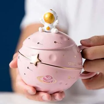 Yalucky Kawaii Astronaut Cup Space Embossed Planet Mug, Cute Ceramic Coffee Mug, Novelty Mug with Li...