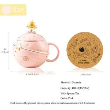 Yalucky Kawaii Astronaut Cup Space Embossed Planet Mug, Cute Ceramic Coffee Mug, Novelty Mug with Lid and Spoon for Coffee, Tea, Milk, Aesthetic Room Decor Funny Gift for Girl Boy Women((Pink)