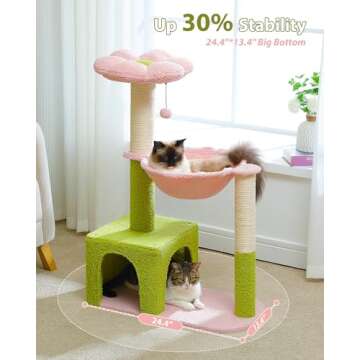 MUTTROS Flower Cat Tree with Large Metal Frame Hammock, 35" Cute Cat Tower with Sisal Scratching Posts for Small Indoor Cats, Cat Condo with Pink Top Perch for Kittens, Pink