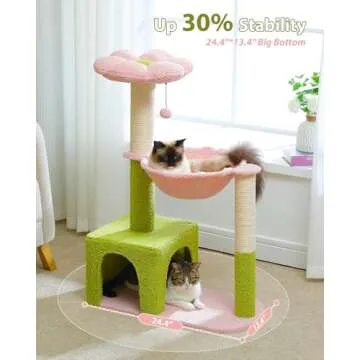 MUTTROS Flower Cat Tree with Large Metal Frame Hammock, 35" Cute Cat Tower with Sisal Scratching Posts for Small Indoor Cats, Cat Condo with Pink Top Perch for Kittens, Pink