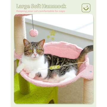 MUTTROS Flower Cat Tree with Large Metal Frame Hammock, 35" Cute Cat Tower with Sisal Scratching Posts for Small Indoor Cats, Cat Condo with Pink Top Perch for Kittens, Pink