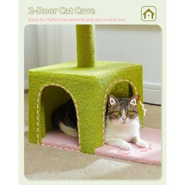 MUTTROS Flower Cat Tree with Large Metal Frame Hammock, 35" Cute Cat Tower with Sisal Scratching Posts for Small Indoor Cats, Cat Condo with Pink Top Perch for Kittens, Pink