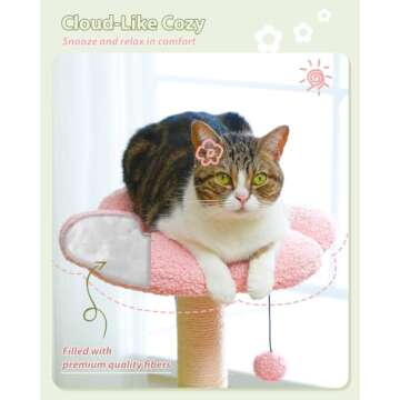 MUTTROS Flower Cat Tree with Large Metal Frame Hammock, 35" Cute Cat Tower with Sisal Scratching Posts for Small Indoor Cats, Cat Condo with Pink Top Perch for Kittens, Pink