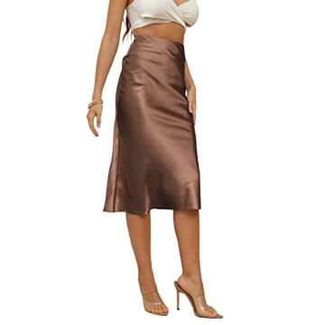 LYANER Satin Silk High Waist Flared Midi Skirt Camel