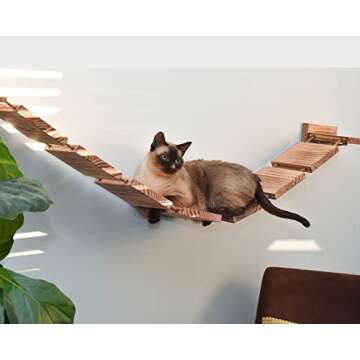 Cat Bridge Hanging Cat Hammock, Cat Shelves for Wall, Rope Bridge. Cat Hammock for Large Cats, Sturdy Wall Mounted Cat Shelf 56.7 inches, Natural Pine Wall Cat Furniture, Fully Assembled Easy Install