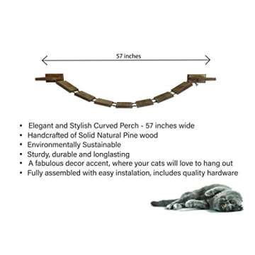 Cat Bridge Hanging Cat Hammock, Cat Shelves for Wall, Rope Bridge. Cat Hammock for Large Cats, Sturdy Wall Mounted Cat Shelf 56.7 inches, Natural Pine Wall Cat Furniture, Fully Assembled Easy Install