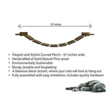 Cat Bridge Hanging Cat Hammock, Cat Shelves for Wall, Rope Bridge. Cat Hammock for Large Cats, Sturdy Wall Mounted Cat Shelf 56.7 inches, Natural Pine Wall Cat Furniture, Fully Assembled Easy Install