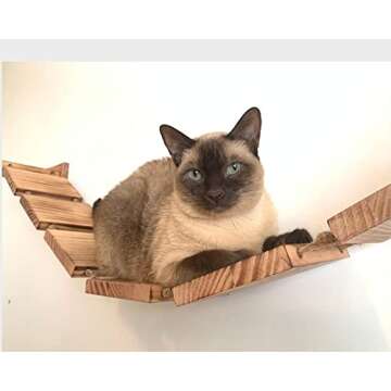 Cat Bridge Hanging Cat Hammock, Cat Shelves for Wall, Rope Bridge. Cat Hammock for Large Cats, Sturdy Wall Mounted Cat Shelf 56.7 inches, Natural Pine Wall Cat Furniture, Fully Assembled Easy Install