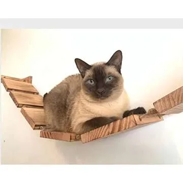 Cat Bridge Hanging Cat Hammock, Cat Shelves for Wall, Rope Bridge. Cat Hammock for Large Cats, Sturdy Wall Mounted Cat Shelf 56.7 inches, Natural Pine Wall Cat Furniture, Fully Assembled Easy Install