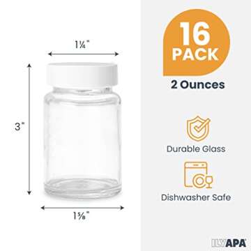 Ilyapa Glass Juice Shot Bottles -16 pack 2oz On The Go Ginger Shot Bottles, Beverage Storage Contain...