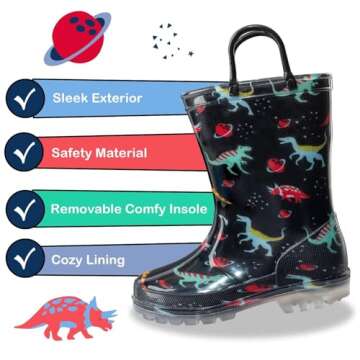 Light Up Toddler Rain Boots for Boys and Girls - Waterproof Fun