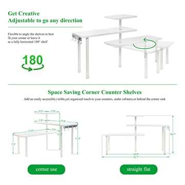 Ollieroo Kitchen Counter Shelf Organizer, 3 Tier Corner Shelf Bamboo Bathroom Countertop Organizer with Hooks, Space Saving Makeup Organizer Spice Rack Corner Plant Shelf