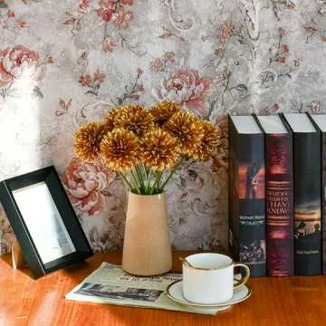 Mandy's 12pcs Gold Fake Artificial Chrysanthemum Ball Silk Flowers 12" for Mother's Day Easter Christmas Home Kitchen Wedding Decorations New Year Spring