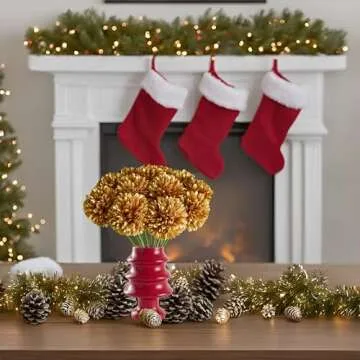 Mandy's 12pcs Gold Fake Artificial Chrysanthemum Ball Silk Flowers 12" for Mother's Day Easter Christmas Home Kitchen Wedding Decorations New Year Spring