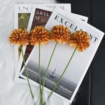 Mandy's 12pcs Gold Fake Artificial Chrysanthemum Ball Silk Flowers 12" for Mother's Day Easter Christmas Home Kitchen Wedding Decorations New Year Spring