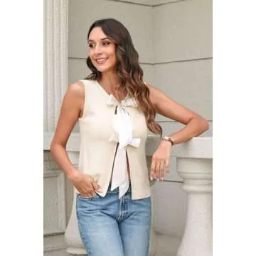 Sweater Vest for Women Summer Tops Bow Tie Back Knitted Tank Tops Casual Crop Cardigan Vest