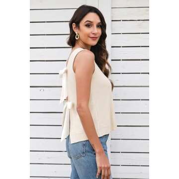 Sweater Vest for Women Summer Tops Bow Tie Back Knitted Tank Tops Casual Crop Cardigan Vest