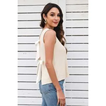 Sweater Vest for Women Summer Tops Bow Tie Back Knitted Tank Tops Casual Crop Cardigan Vest