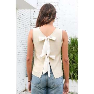 Sweater Vest for Women Summer Tops Bow Tie Back Knitted Tank Tops Casual Crop Cardigan Vest
