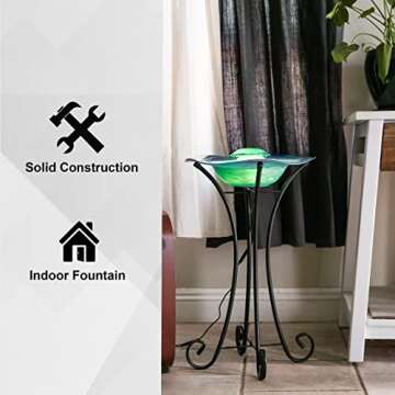 XBrand Floor Mist Fountain with 12 Color Changing LED lights and Inline Control, 27 inch Tall, Glass and Metal, Blue, Mist Water Fountain, Indoor Floor Water Fountain, Aromatherapy Mist Fountain