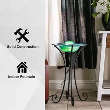 XBrand Floor Mist Fountain with 12 Color Changing LED lights and Inline Control, 27 inch Tall, Glass and Metal, Blue, Mist Water Fountain, Indoor Floor Water Fountain, Aromatherapy Mist Fountain