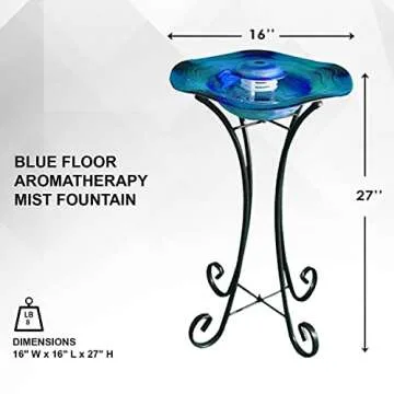 XBrand Floor Mist Fountain with 12 Color Changing LED lights and Inline Control, 27 inch Tall, Glass and Metal, Blue, Mist Water Fountain, Indoor Floor Water Fountain, Aromatherapy Mist Fountain