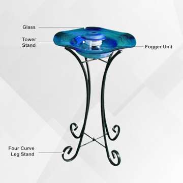 XBrand Floor Mist Fountain with 12 Color Changing LED lights and Inline Control, 27 inch Tall, Glass and Metal, Blue, Mist Water Fountain, Indoor Floor Water Fountain, Aromatherapy Mist Fountain