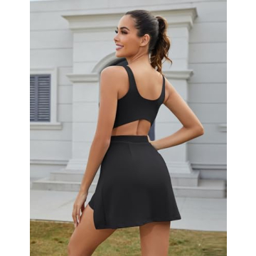 Becotal Womens Tennis Dress with Built in Shorts and Bra Athletic Workout Exercise Golf Dress Backless Cut-Out Active Dress Summer 2024 Black XL