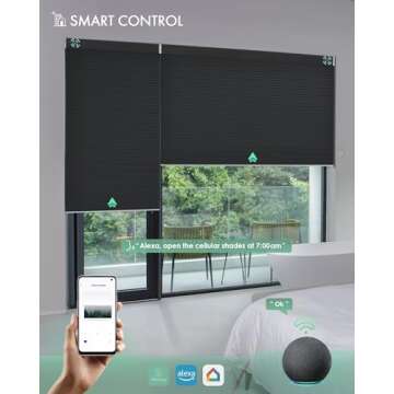 Yoolax Motorized Cellular Shades Compatible with Alexa, Blackout Motorized Blinds Smart Honeycomb Sh...