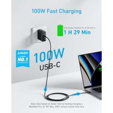 Mac Book Pro Charger, 100W USB C Charger, Anker Compact and Foldable Fast Charger for MacBook Air, S...