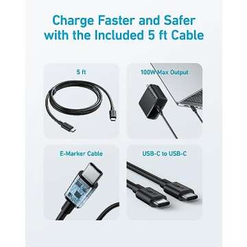 Mac Book Pro Charger, 100W USB C Charger, Anker Compact and Foldable Fast Charger for MacBook Air, Samsung Galaxy, iPad Pro, and All USB C Devices, 5 ft USB C to USB C Cable Included