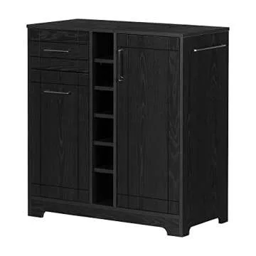 South Shore Bar Cabinet with Bottle and Glass Storage, Black Oak
