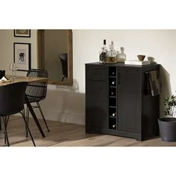 South Shore Bar Cabinet with Bottle and Glass Storage, Black Oak
