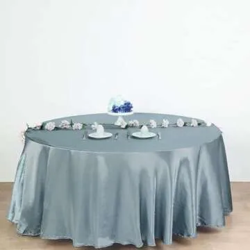 Tableclothsfactory 120" Dusty Blue Wholesale Linens Satin Round Tablecloth for Kitchen Dining Cateri...