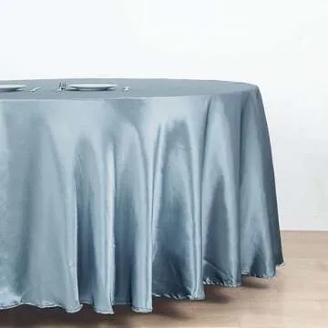 Tableclothsfactory 120" Dusty Blue Wholesale Linens Satin Round Tablecloth for Kitchen Dining Catering Wedding Birthday Party Events