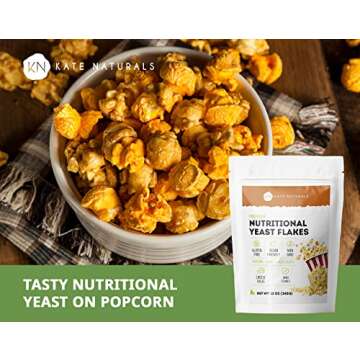 Nutritional Yeast Flakes (12oz - 21 Servings) - Kate Naturals. Delicious Yeast Nutrient Fortified Nooch - Vegan Cheese Powder Substitute & Vegan Seasoning. Gluten-Free, Non-GMO, Amino Acids.