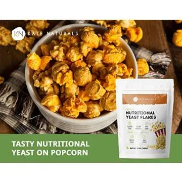 Nutritional Yeast Flakes (12oz - 21 Servings) - Kate Naturals. Delicious Yeast Nutrient Fortified Nooch - Vegan Cheese Powder Substitute & Vegan Seasoning. Gluten-Free, Non-GMO, Amino Acids.