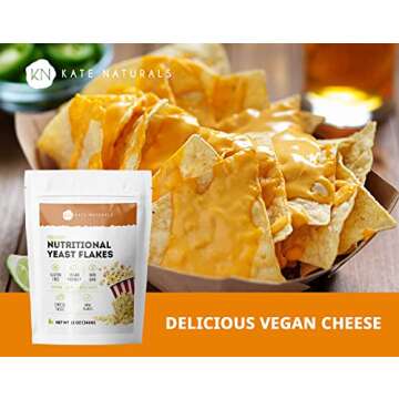 Nutritional Yeast Flakes (12oz - 21 Servings) - Kate Naturals. Delicious Yeast Nutrient Fortified Nooch - Vegan Cheese Powder Substitute & Vegan Seasoning. Gluten-Free, Non-GMO, Amino Acids.