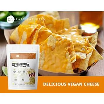 Nutritional Yeast Flakes (12oz - 21 Servings) - Kate Naturals. Delicious Yeast Nutrient Fortified Nooch - Vegan Cheese Powder Substitute & Vegan Seasoning. Gluten-Free, Non-GMO, Amino Acids.