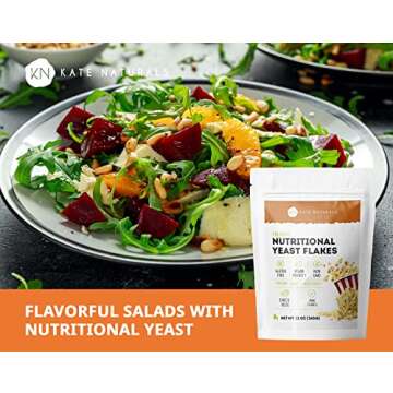 Nutritional Yeast Flakes (12oz - 21 Servings) - Kate Naturals. Delicious Yeast Nutrient Fortified Nooch - Vegan Cheese Powder Substitute & Vegan Seasoning. Gluten-Free, Non-GMO, Amino Acids.
