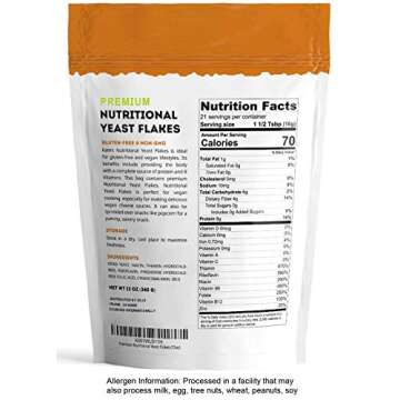 Nutritional Yeast Flakes (12oz - 21 Servings) - Kate Naturals. Delicious Yeast Nutrient Fortified Nooch - Vegan Cheese Powder Substitute & Vegan Seasoning. Gluten-Free, Non-GMO, Amino Acids.