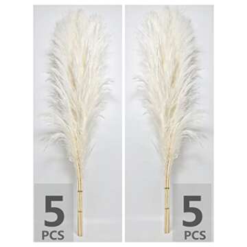 10 Stems 46" inch White Pampas Grass Decor Tall, Large Pompas Grass, Boho Neutral Home Decor Bouquet...